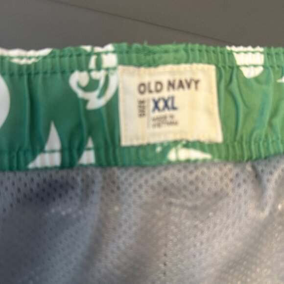 Old Navy, Mens Swim Trunks with Liner, Size XXL, Green with White floral - Picture 6 of 8